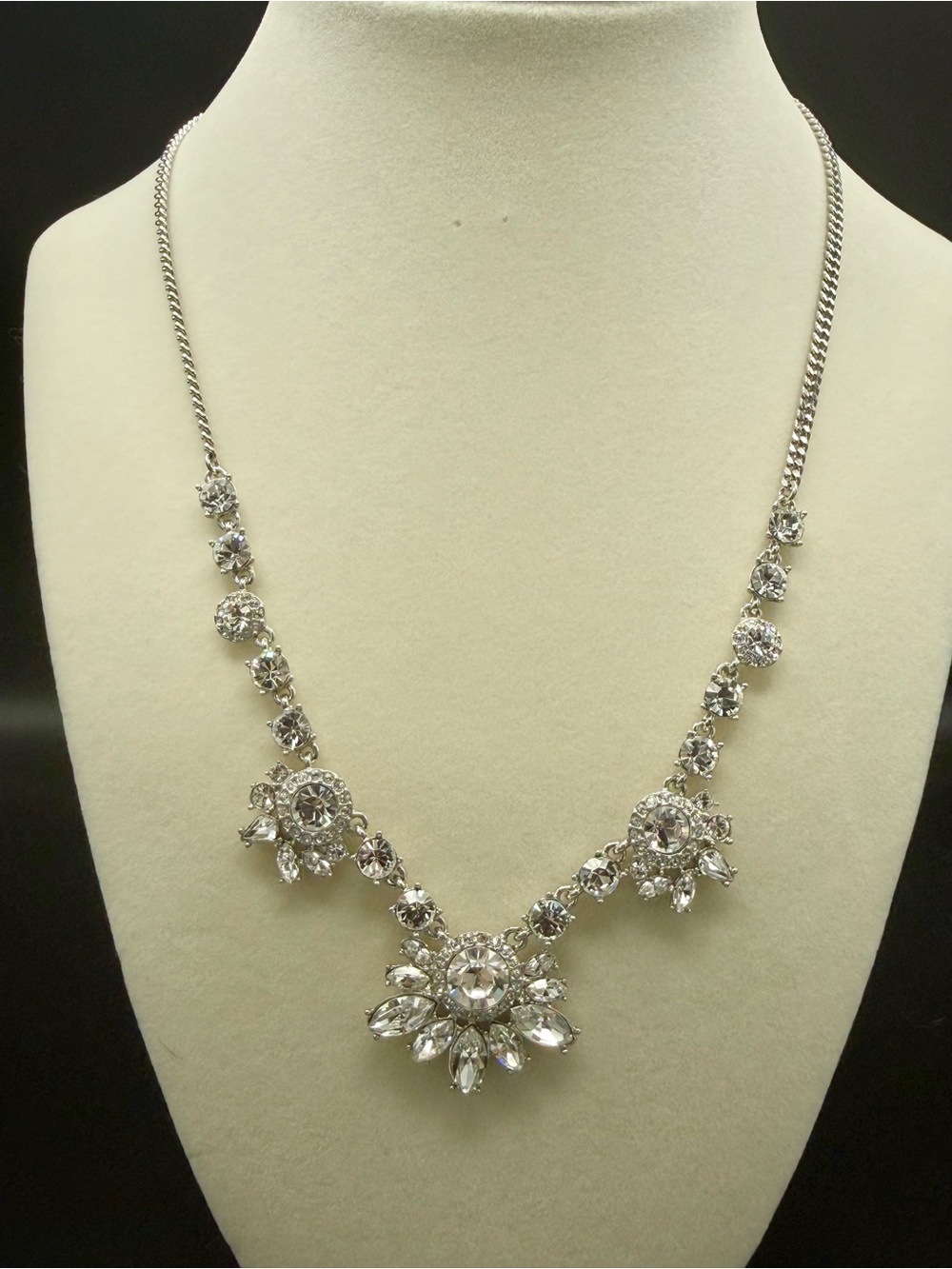 Givenchy Silver Crystal Floral Bib Necklace
